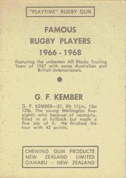 1968 Playtime Rugby Gum Famous Rugby Players - Blue #9 Gerald Kember Back